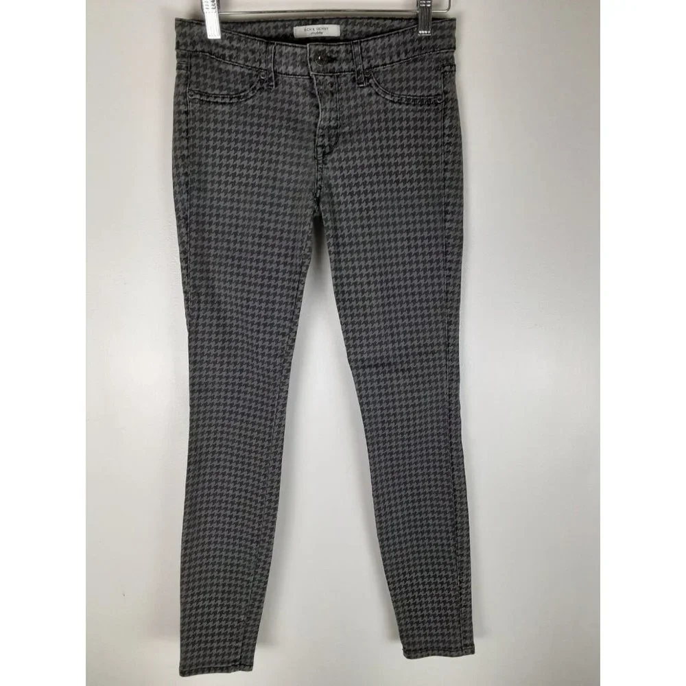 Rich & Skinny Womens Gray Houndstooth Print Low Rise Denim Skinny Jeans 27 - Picture 1 of 6